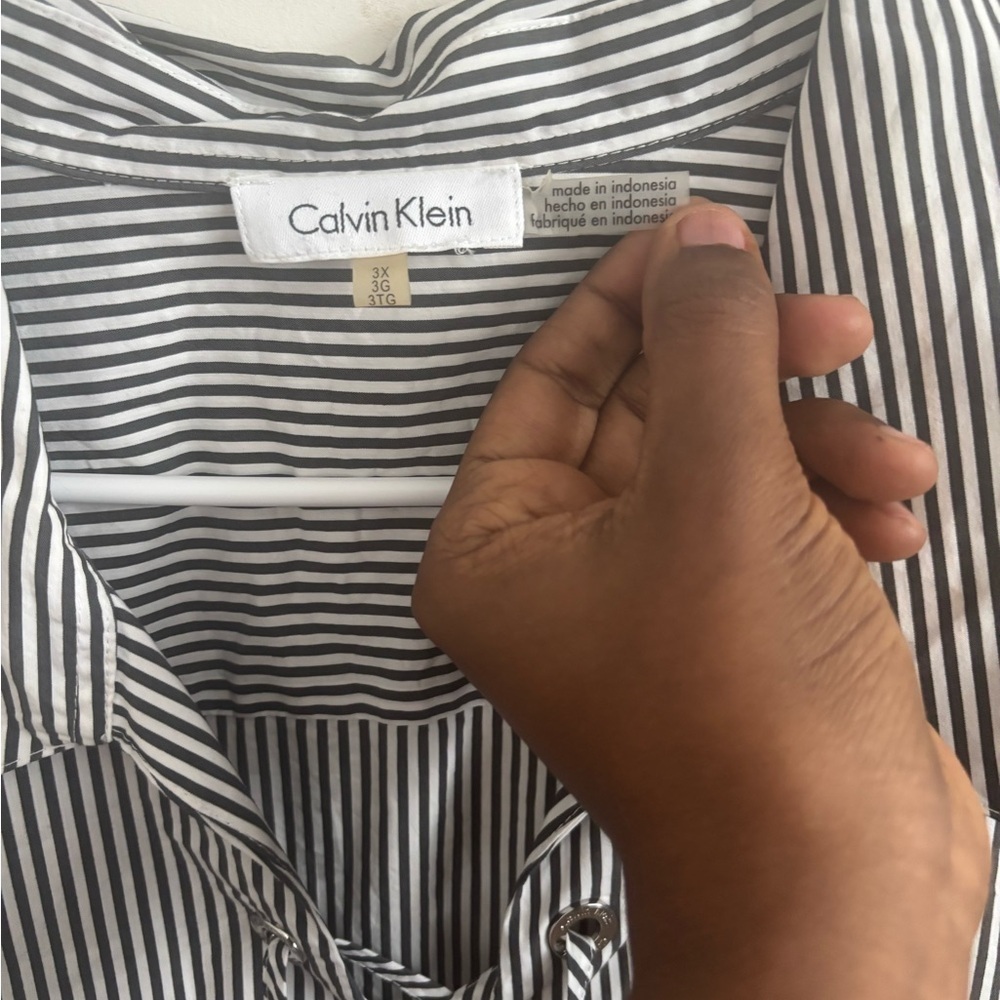 Calvin Klein Blouse Shirt Women’s Sz 3X Striped Lace-Up Minimalist Career Preppy - Picture 5 of 5
